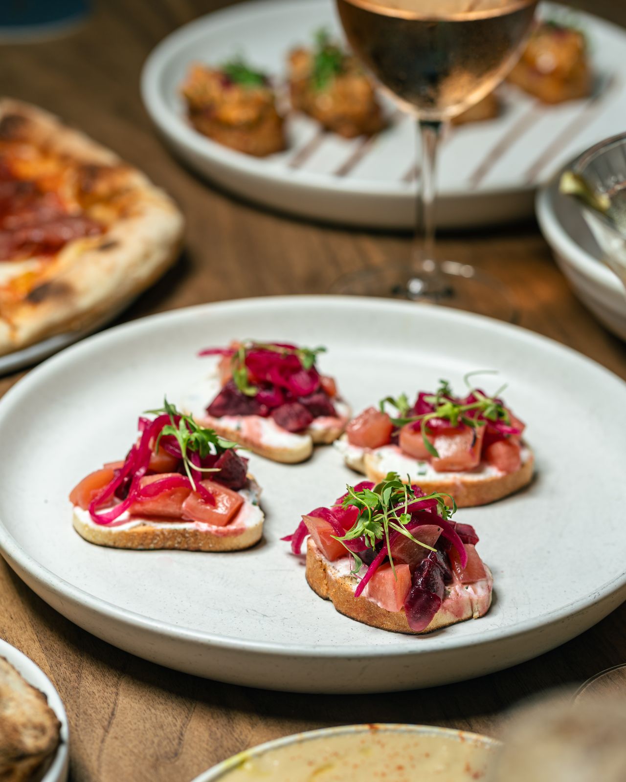 Bruschetta with pickled onion and tomato